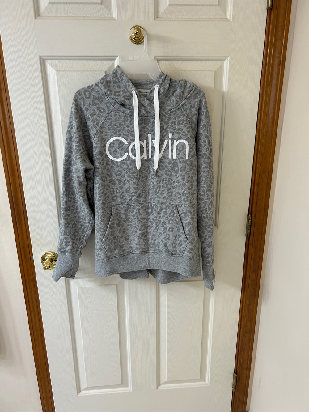 Calvin Klein Gray Leopard Print Hooded Sweatshirt